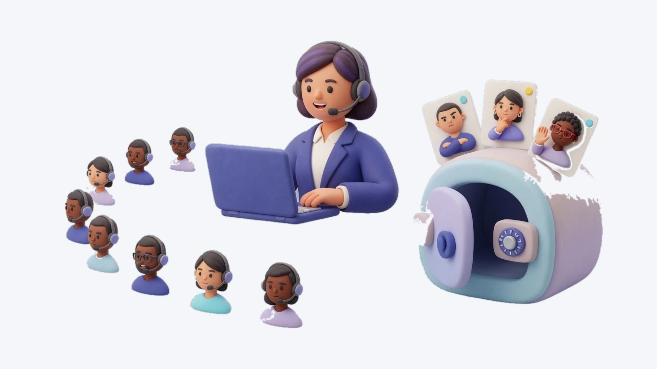 Illustration of call center practice at volume with protected lead cards